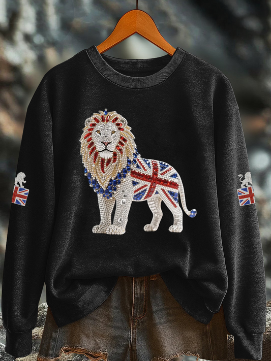 Women's British imitation diamond hot-drilling Printed Regular Sweatshirt trupatriotic