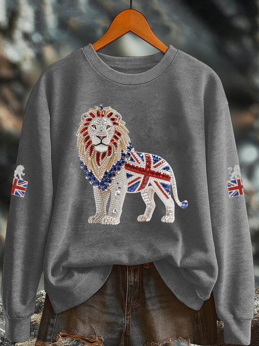 Women's British imitation diamond hot-drilling Printed Regular Sweatshirt trupatriotic