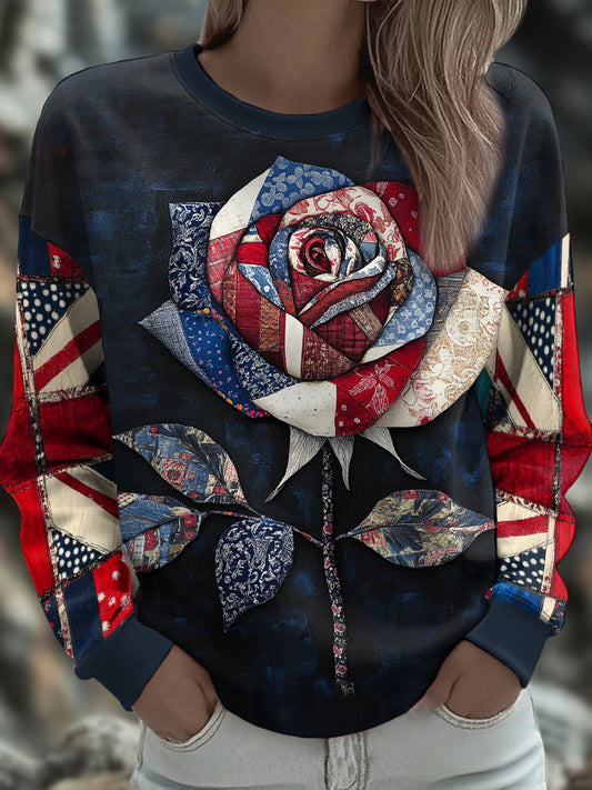 Women's UK Flag Art Rose Printed Sweatshirt trupatriotic
