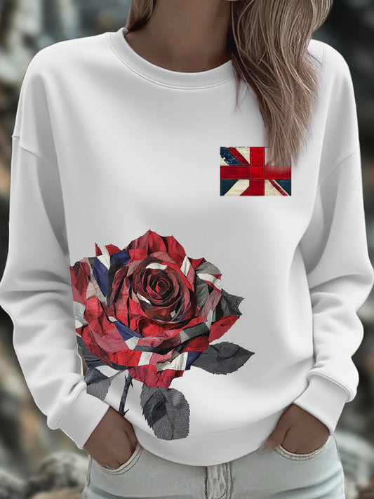 Women's UK Flag Art Rose Printed Sweatshirt trupatriotic