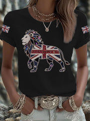 Women's British imitation diamond hot-drilling Printed Iron On Short Sleeve T-Shirt trupatriotic