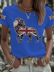Women's British imitation diamond hot-drilling Printed Iron On Short Sleeve T-Shirt trupatriotic