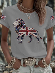 Women's British imitation diamond hot-drilling Printed Iron On Short Sleeve T-Shirt trupatriotic