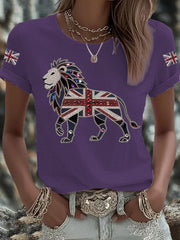 Women's British imitation diamond hot-drilling Printed Iron On Short Sleeve T-Shirt trupatriotic