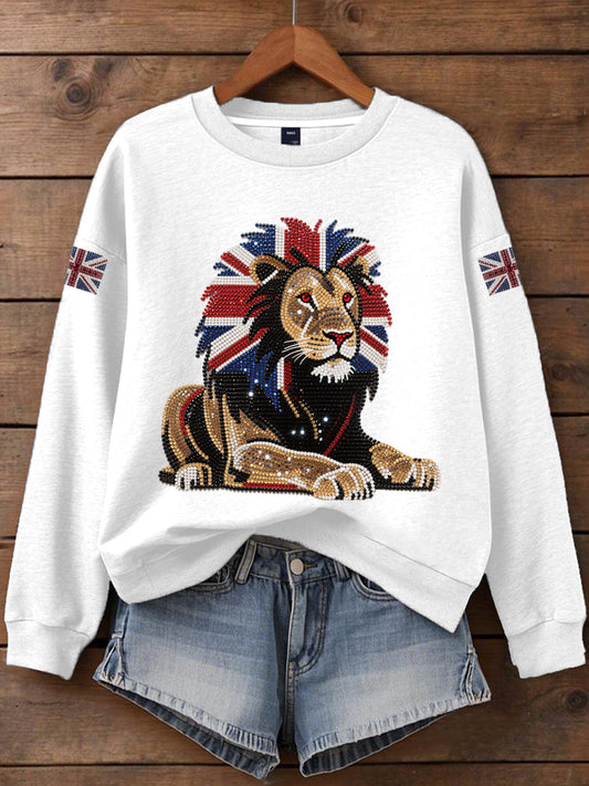 Women's British imitation diamond hot-drilling Print Sweatshirt trupatriotic
