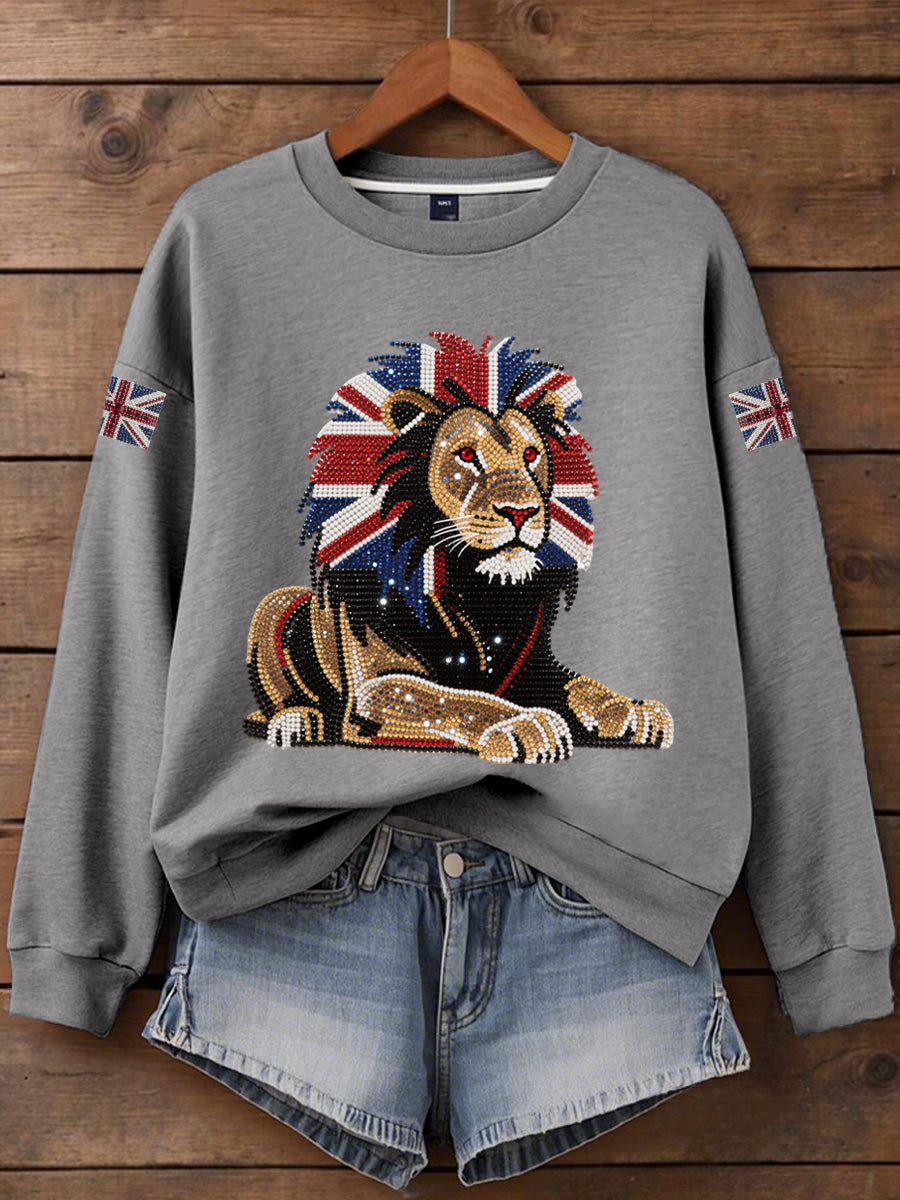 Women's British imitation diamond hot-drilling Print Sweatshirt trupatriotic