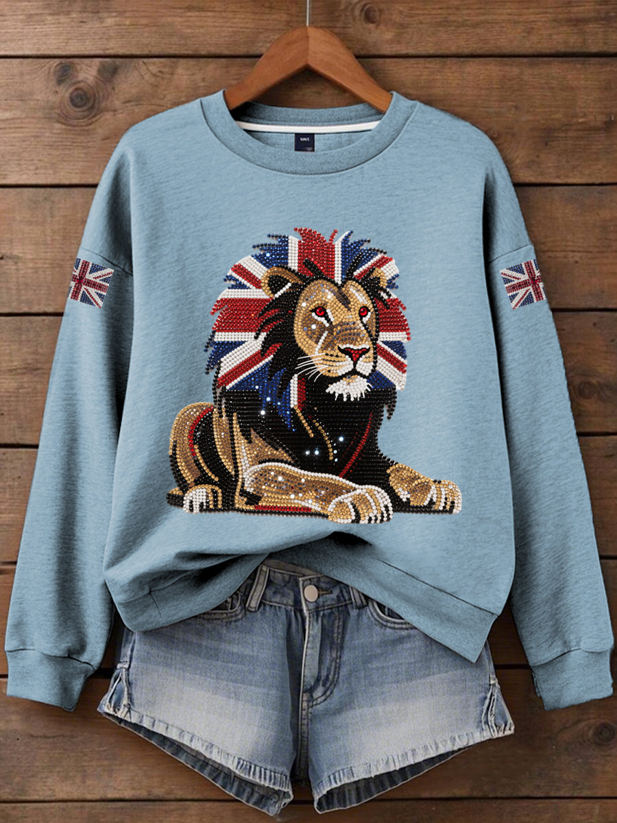 Women's British imitation diamond hot-drilling Print Sweatshirt trupatriotic