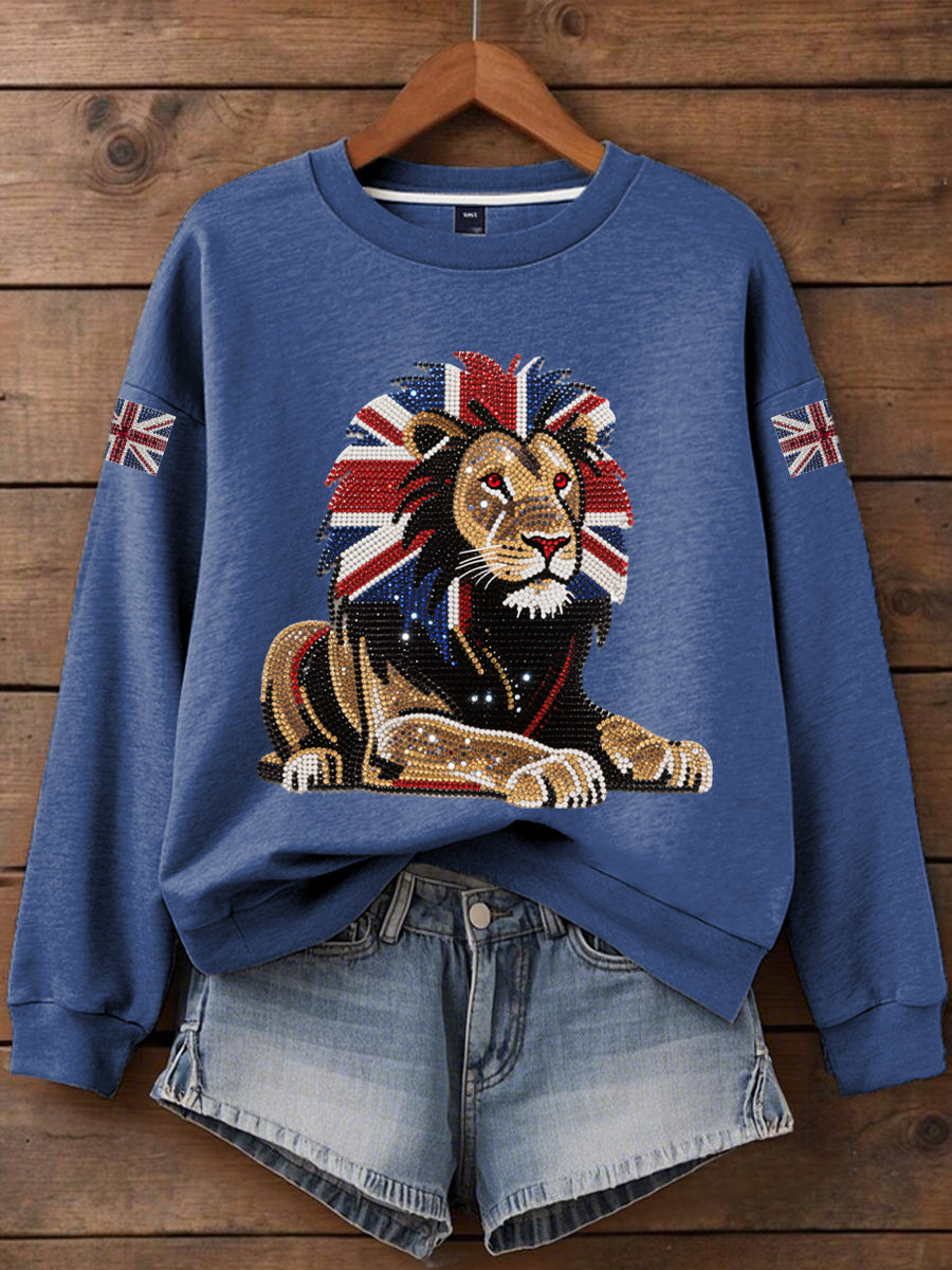 Women's British imitation diamond hot-drilling Print Sweatshirt trupatriotic