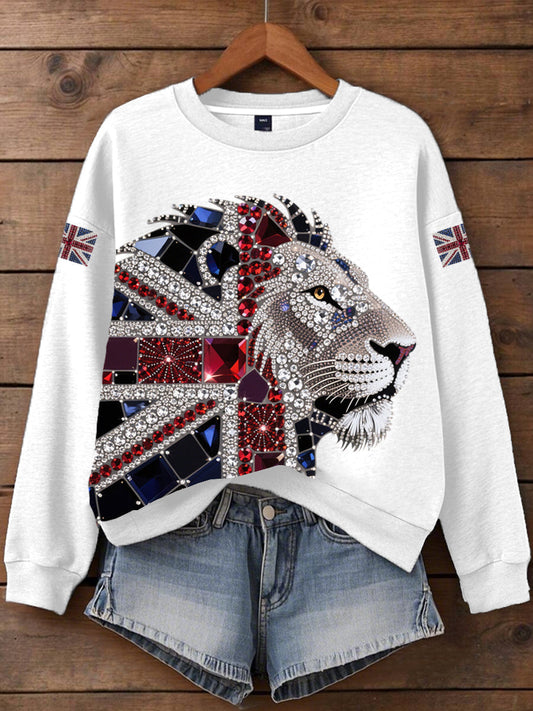 Women's British imitation diamond hot-drilling Print Sweatshirt trupatriotic