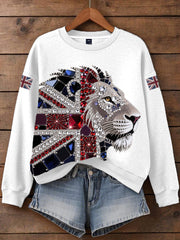 Women's British imitation diamond hot-drilling Print Sweatshirt trupatriotic