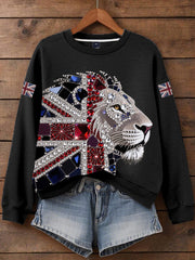 Women's British imitation diamond hot-drilling Print Sweatshirt trupatriotic