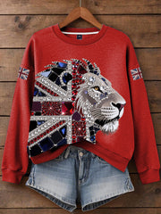 Women's British imitation diamond hot-drilling Print Sweatshirt trupatriotic