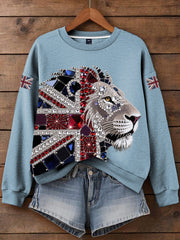 Women's British imitation diamond hot-drilling Print Sweatshirt trupatriotic