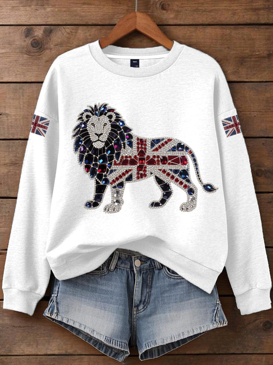 Women's British imitation diamond hot-drilling Print Sweatshirt trupatriotic