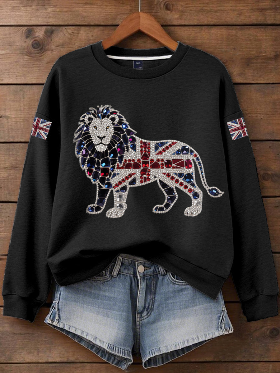 Women's British imitation diamond hot-drilling Print Sweatshirt trupatriotic