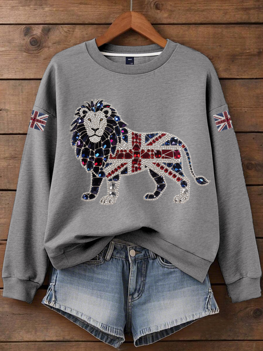 Women's British imitation diamond hot-drilling Print Sweatshirt trupatriotic