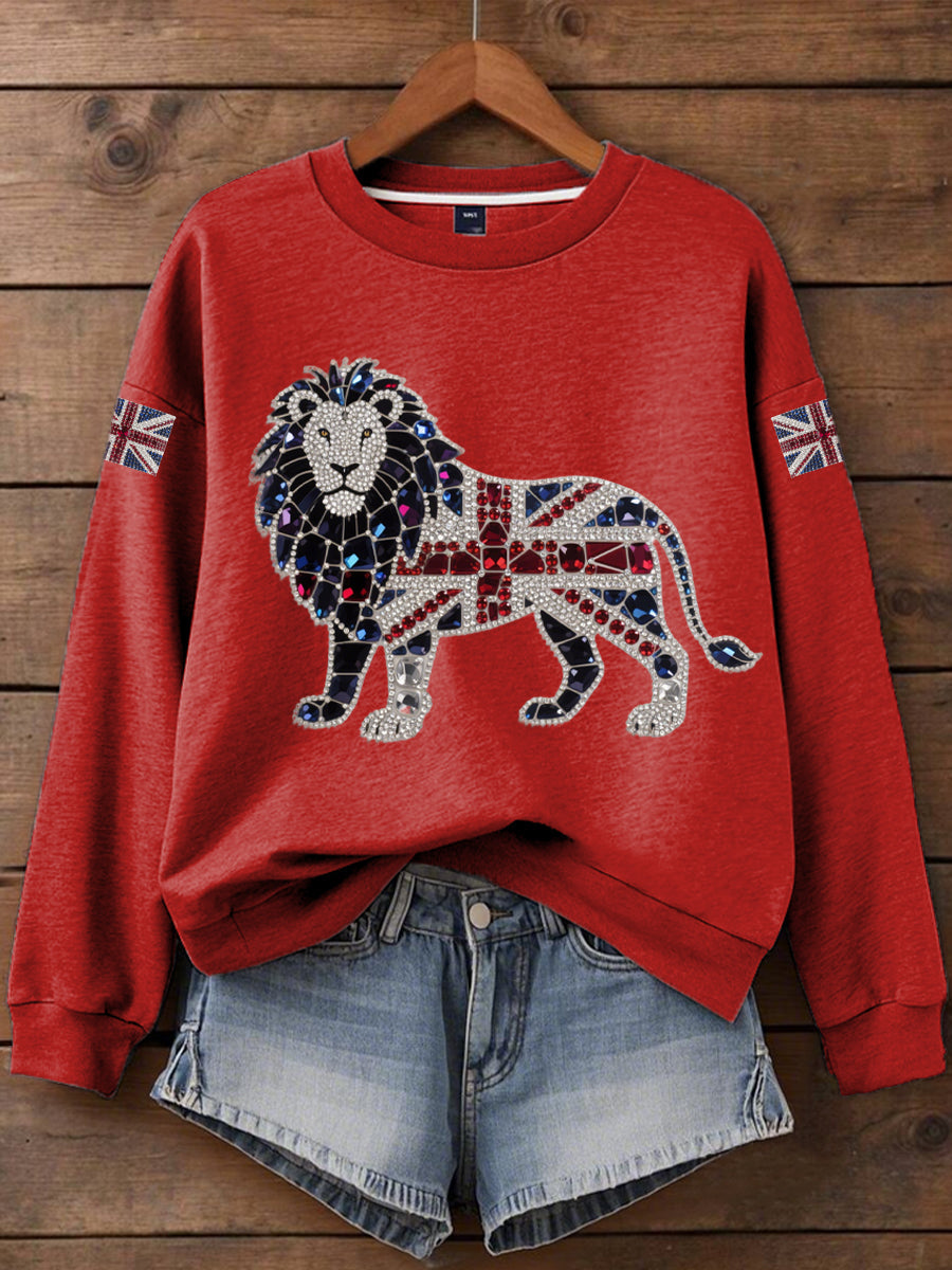 Women's British imitation diamond hot-drilling Print Sweatshirt trupatriotic