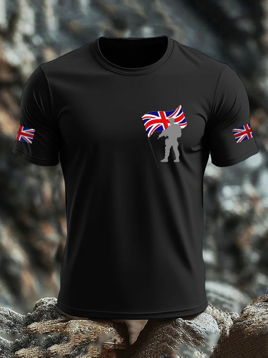 Men's British Veteran imitation cotton short-sleeved T-shirt trupatriotic