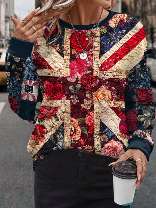 Women's UK Flag Floral Art Printed Sweatshirt trupatriotic