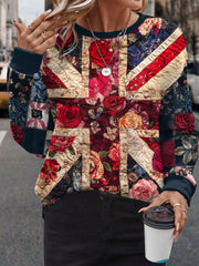 Women's UK Flag Floral Art Printed Sweatshirt trupatriotic