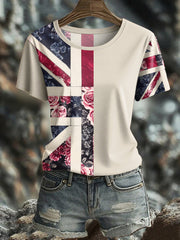 Women's UK Flag Floral Art Printed T-shirt trupatriotic