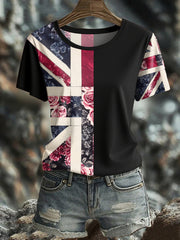 Women's UK Flag Floral Art Printed T-shirt trupatriotic