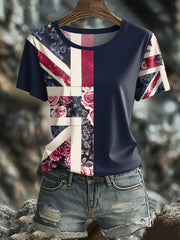 Women's UK Flag Floral Art Printed T-shirt trupatriotic