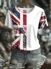 Women's UK Flag Floral Art Printed T-shirt trupatriotic