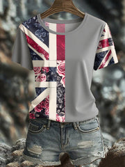 Women's UK Flag Floral Art Printed T-shirt trupatriotic