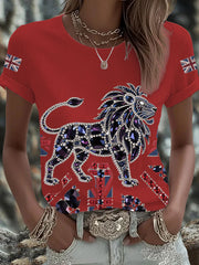 Women's British imitation diamond hot-drilling Printed Iron On Short Sleeve T-Shirt trupatriotic