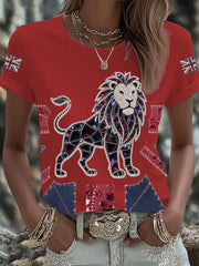 Women's British imitation diamond hot-drilling Printed Iron On Short Sleeve T-Shirt trupatriotic