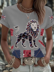 Women's British imitation diamond hot-drilling Printed Iron On Short Sleeve T-Shirt trupatriotic