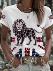 Women's British imitation diamond hot-drilling Printed Iron On Short Sleeve T-Shirt trupatriotic