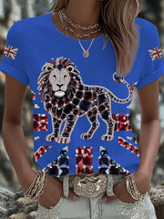 Women's British imitation diamond hot-drilling Printed Iron On Short Sleeve T-Shirt trupatriotic