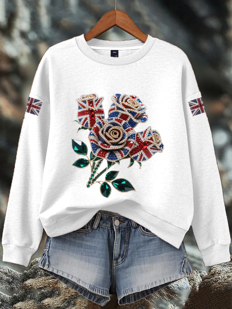 Women's British imitation diamond hot-drilling Print Sweatshirt trupatriotic