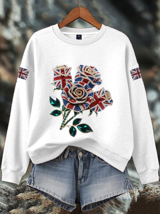 Women's British imitation diamond hot-drilling Print Sweatshirt trupatriotic