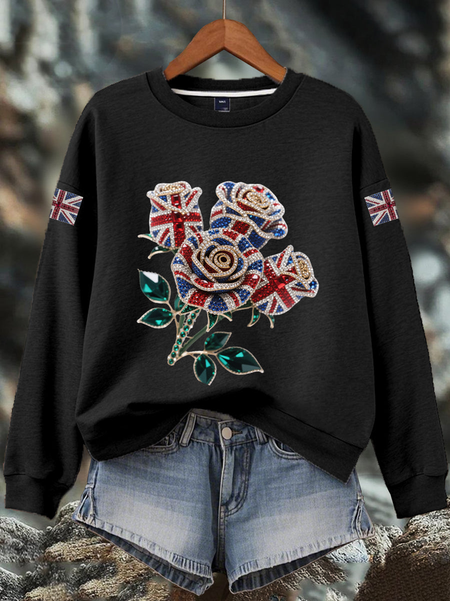 Women's British imitation diamond hot-drilling Print Sweatshirt trupatriotic