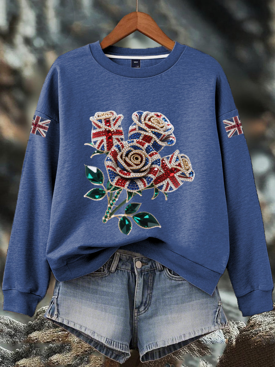 Women's British imitation diamond hot-drilling Print Sweatshirt trupatriotic