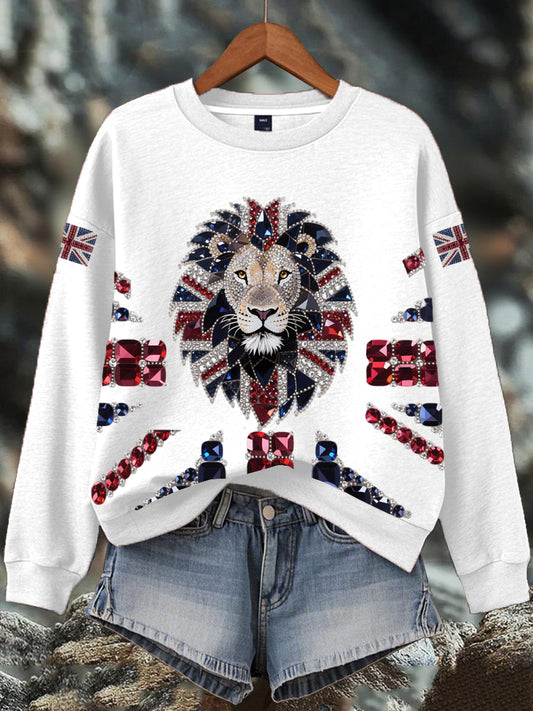 Women's British imitation diamond hot-drilling Print Sweatshirt trupatriotic