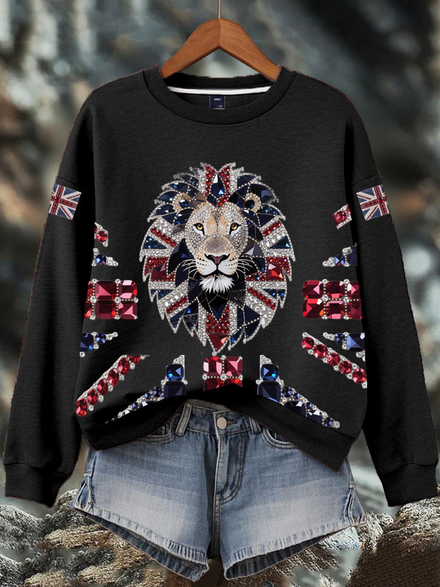 Women's British imitation diamond hot-drilling Print Sweatshirt trupatriotic