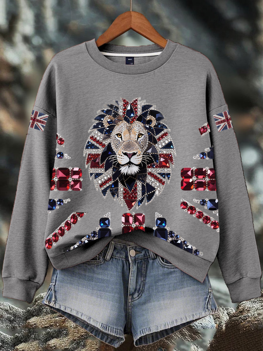 Women's British imitation diamond hot-drilling Print Sweatshirt trupatriotic