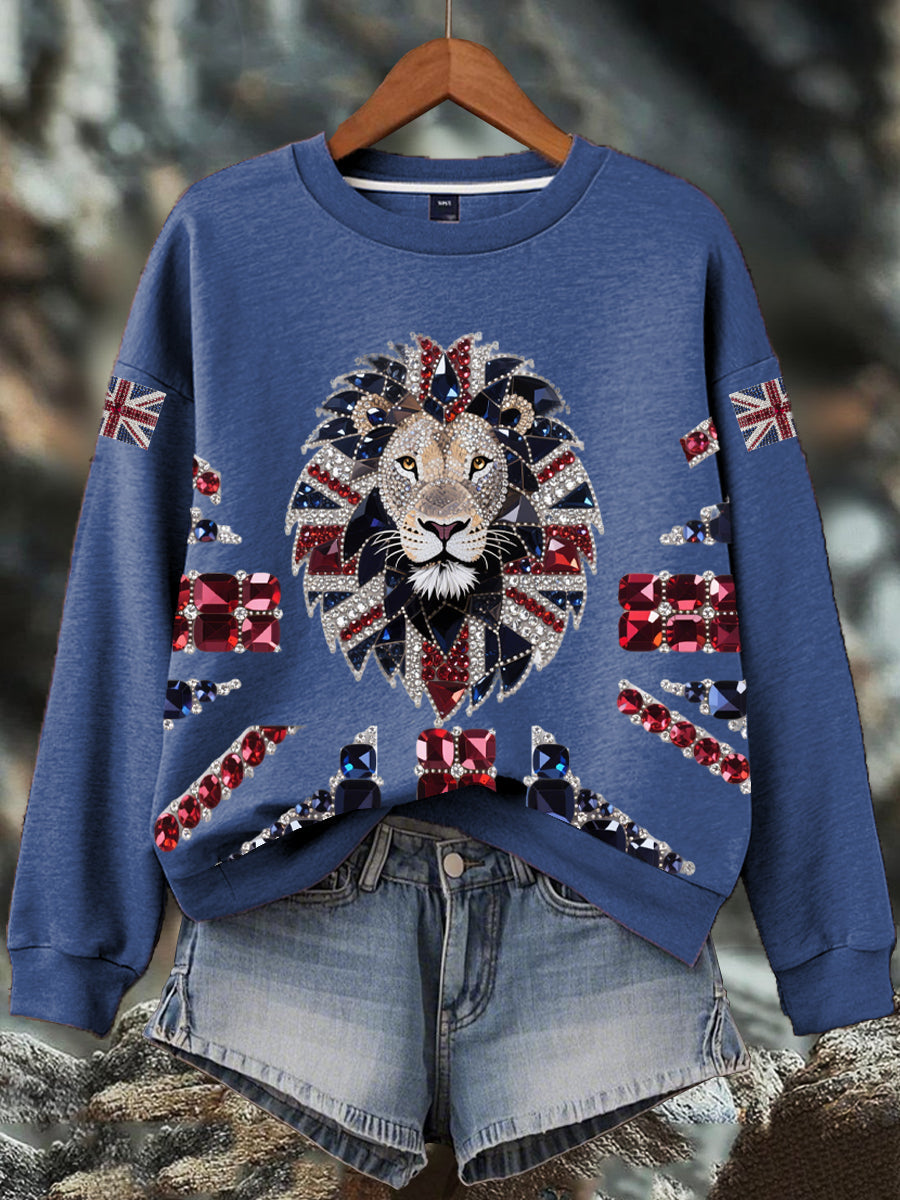 Women's British imitation diamond hot-drilling Print Sweatshirt trupatriotic